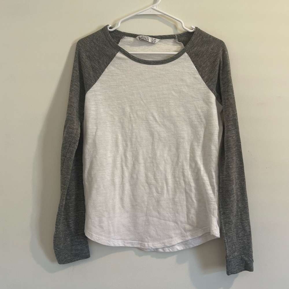 Gray and White Raglan Long Sleeve Shirt
